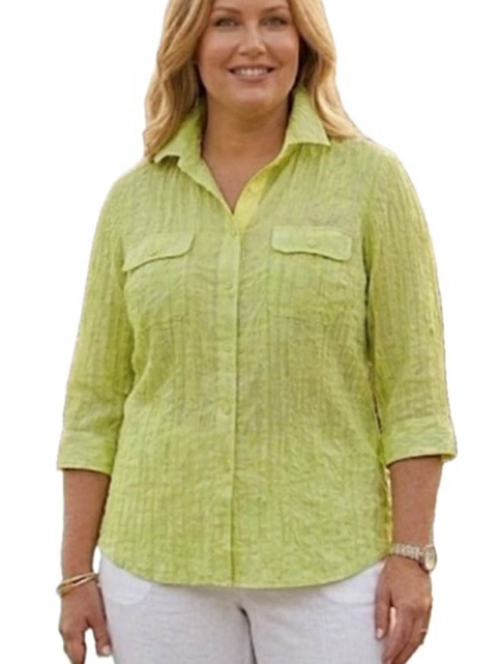 Coldwater Creek Crinkled Patterned Burnout Button Down Shirt Size 2X 20/22